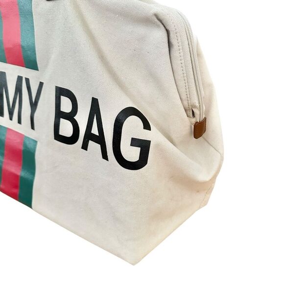 Childhome Extra Large Canvas Mommy Bag Tote Red Green Stripes - Picture 6 of 11